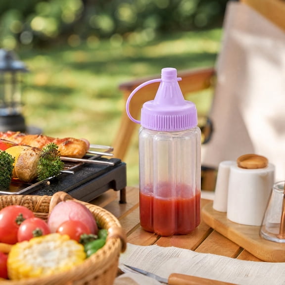 Mini Seasoning Bottles 1oz Clear Plastic Condiment Containers with Leak Proof Lids for Travel Picnic BBQ Kitchen Sauce Oil Vinegar Purple 1pcs