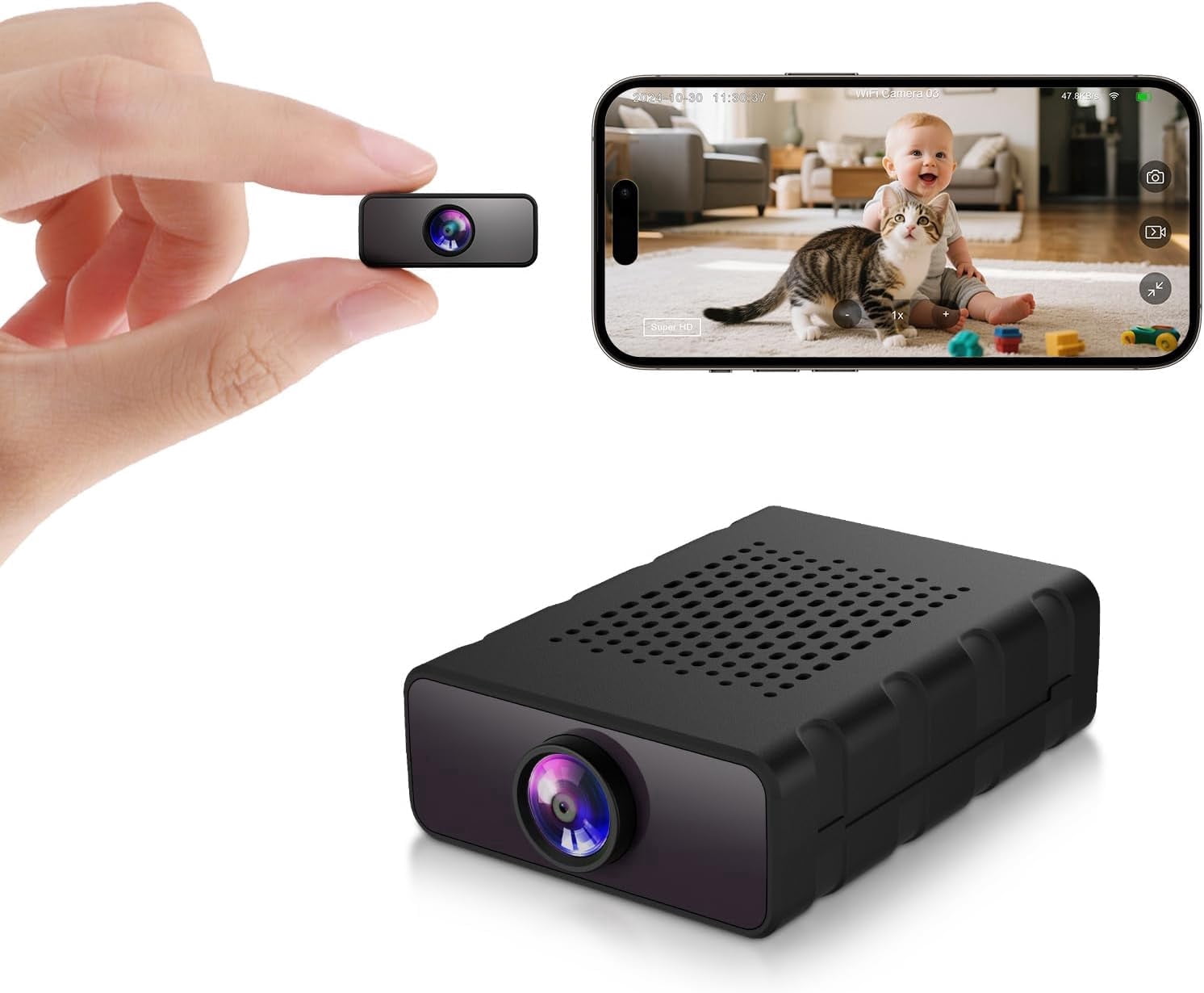 Mini Security Camera,4K HD Wireless Nanny Cam,Free Cloud&SD Storage,Miniature Pet Monitor with App,Motion Detection,Infrared Night Vision,Works with/Without WiFi for Baby/Pet/Nanny Monitoring Camera