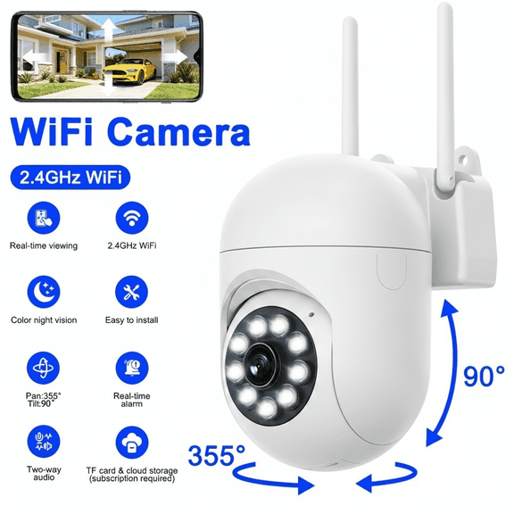 Mini Security Camera Wired, 2K Smart Home Cameras, 2.4GHz WiFi Video Surveillance Camera, Color Night Vision, Smart Alert, Two Way Audio
