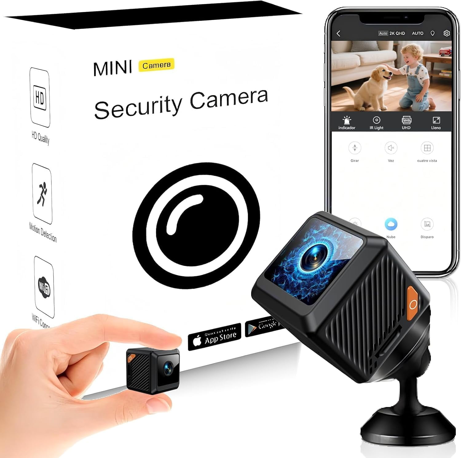 Mini Security Cameras, Mini Hidden Camera with Strong Adsorption, Motion Detection, Night Vision, Cloud & SD Storage, App Control for Home Baby Pet Office