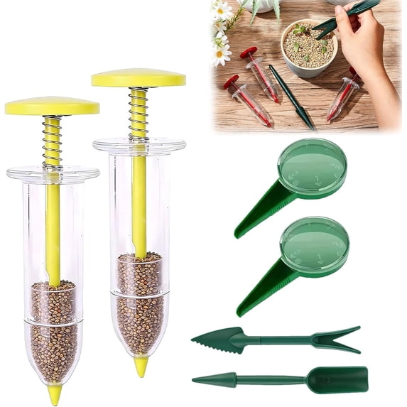 Mini Seed Spreader, 2026 Upgraded Seed Sower Tool Manual Seedlings Dibber and Widger Set, Mini Seed Dispenser for Tiny Seeds (1 Set Yellow)