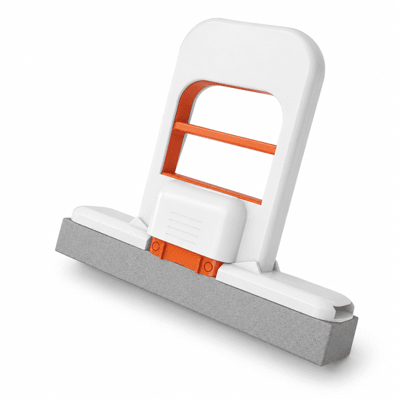 Mini Self-Wringing Sponge Mop, Foldable Handheld Cleaner with Absorbent Sponge Head, White and Orange, 1 Count