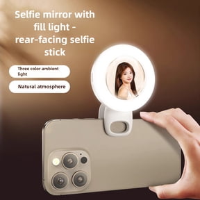 Mini Selfie Light with Mirror for Phone Portable Clip On LED Ring Light Makeup Mirror Lamp 3 Modes TikTok Vlogging Video Fill Light Travel Beauty Lighting Gift for Women Girls