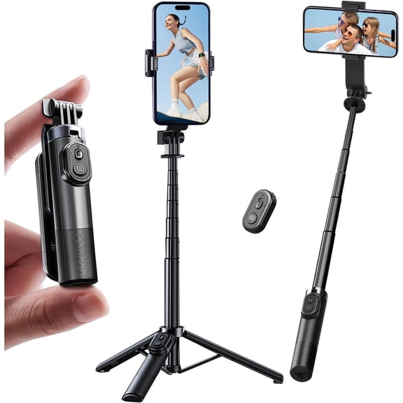 Mini Selfie Stick Tripod, Pocket Flex Tripod i-Phone Android Phone Grip, Portable Small Size Travel Compact Phone Selfie Stick with Remote, Handheld Metal Mount Live Streaming, Video Recording (A07)