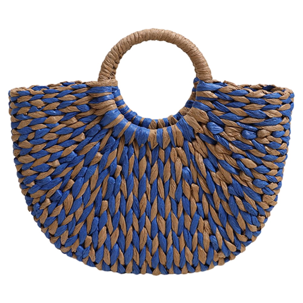 Mini Semi-circle Rattan Straw Bag, Hand-woven Women Summer Retro