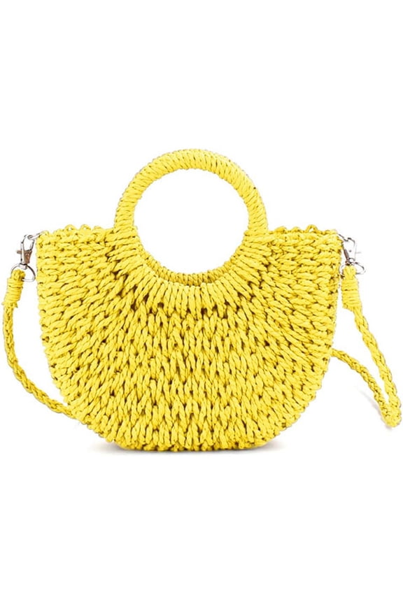 Mini Semi-circle Rattan Straw Bag, Hand-woven Women Summer Retro Beach Tote Shoulder Bag Crossbody Travel Beach Bag