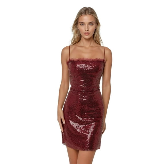 Mini Sequin Bodycon Dress with Square Collar
