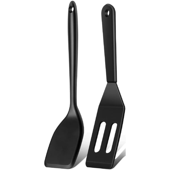 Mini Serving Spatula 2 count set, Serve Turner Heat-Resistant Cookie Slotted Spatula, For Kitchen Cooking. (Black)