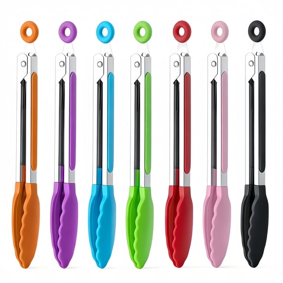 7 Pack Kitchen Tongs, Colorful Food Tongs with Non-Slip Handles, Cooking Tongs for BBQ, Grilling, Serving, Assorted Colors