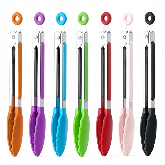 7 Pack Kitchen Tongs, Colorful Food Tongs with Non-Slip Handles, Cooking Tongs for BBQ, Grilling, Serving, Assorted Colors