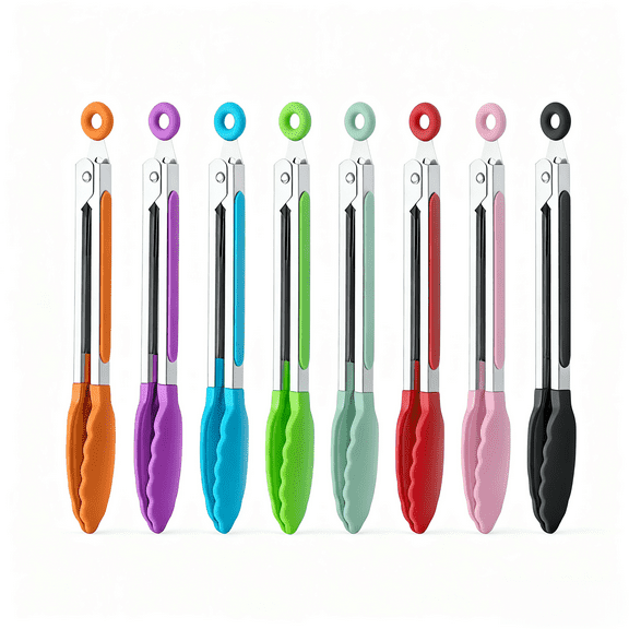 Mini Serving Tongs Set of 8 with Colorful Silicone Tips 7 Inch Kitchen Tools