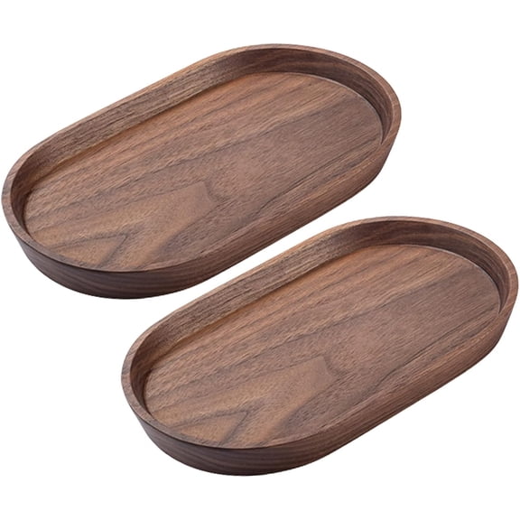 Mini Serving Trays for Parties, Small Decorative Tray for TeaCoffee, Oval Wooden Plates for Serving Food for AppetizerVegetables for Bathroom 7.8"4.6" (Walnut, Set of 2)