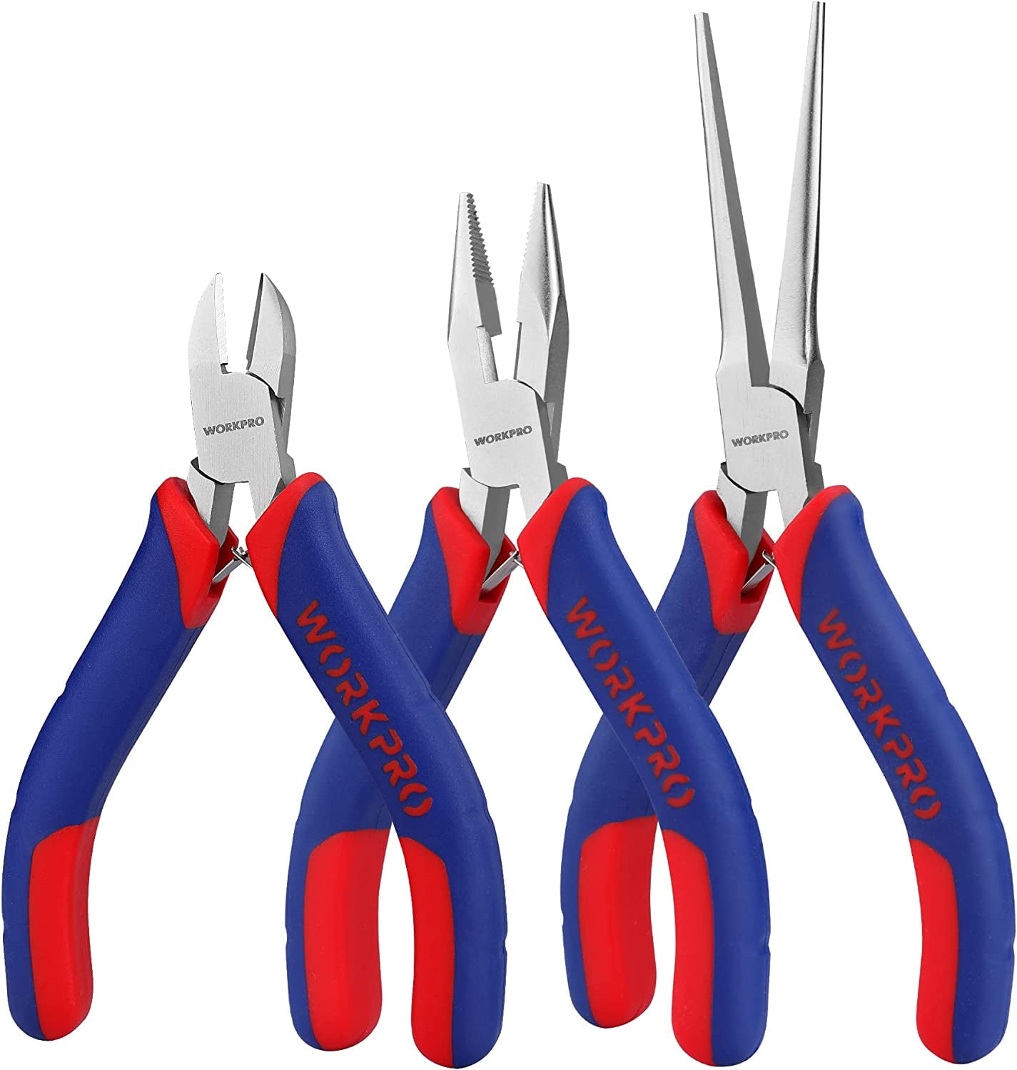 Mini Set, 3-Piece Small Tool Kit Includes 4” Diagonal Plier, 5” Long Nose Plier, 6” Needle Nose Plier, for Making Crafts, Repairing Electronic Devices