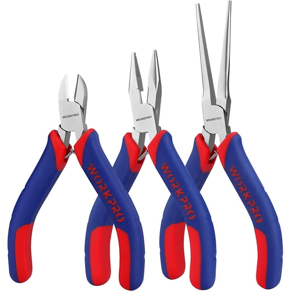 Mini Set, 3-Piece Small Tool Kit Includes 4 Diagonal Plier, 5 Long Nose Plier, 6 Needle Nose Plier, for Making Crafts, Repairing Electronic Devices