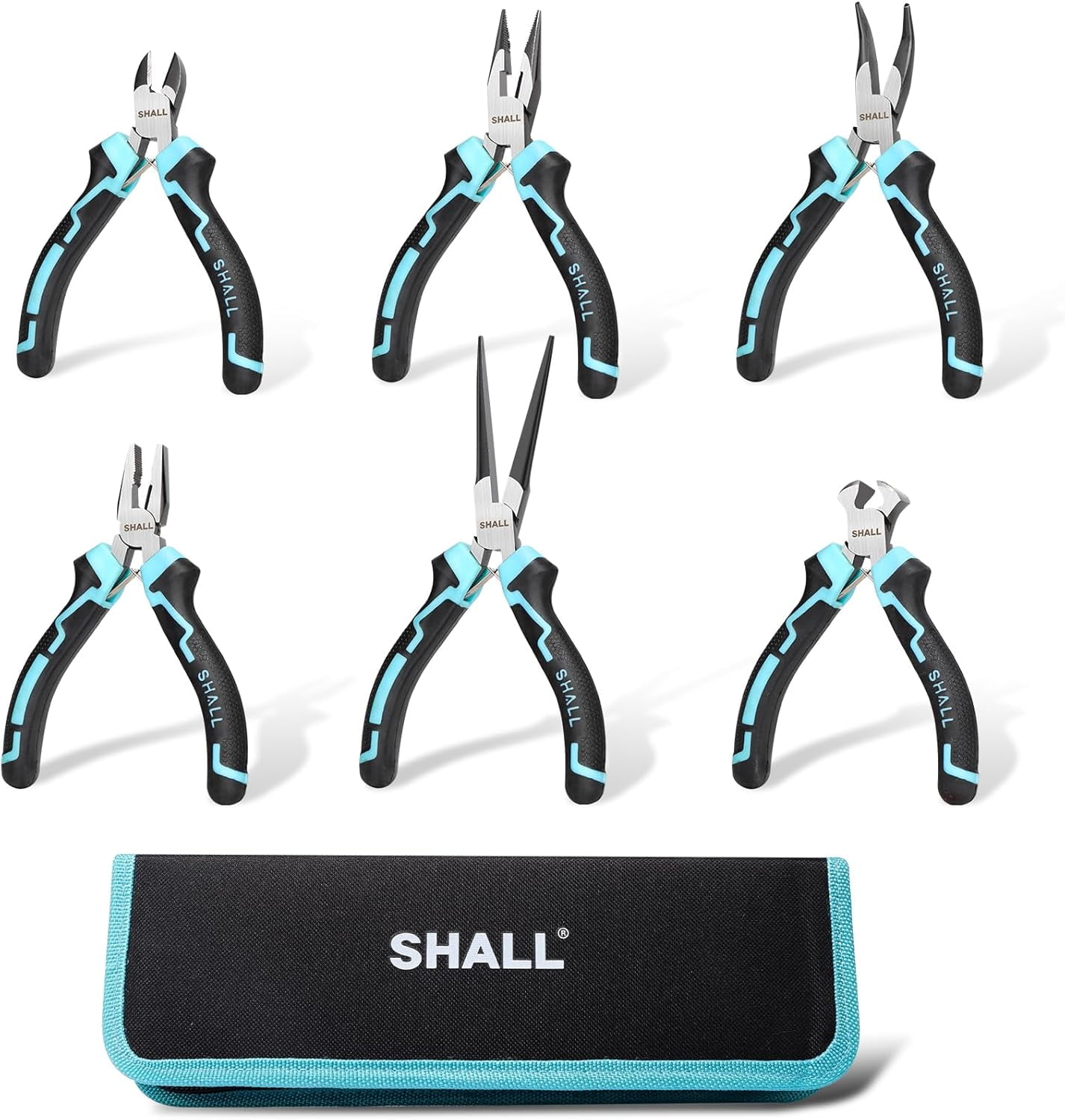 Mini Set, 6-Piece Small Tool Set Includes Needle Nose, Long Nose, Bent Nose, Diagonal, End Cutting and Linesman for Making Crafts, Electronic Repairing & Jewelry with Pouch