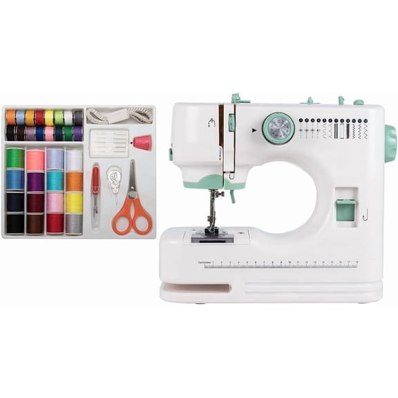 Mini Sewing Machine for Beginner by (Sewing Supplies set included) - Small Sewing Machines with Two Types, Two Speeds, LED Sewing Light, Foot Pedal GD-073-A6