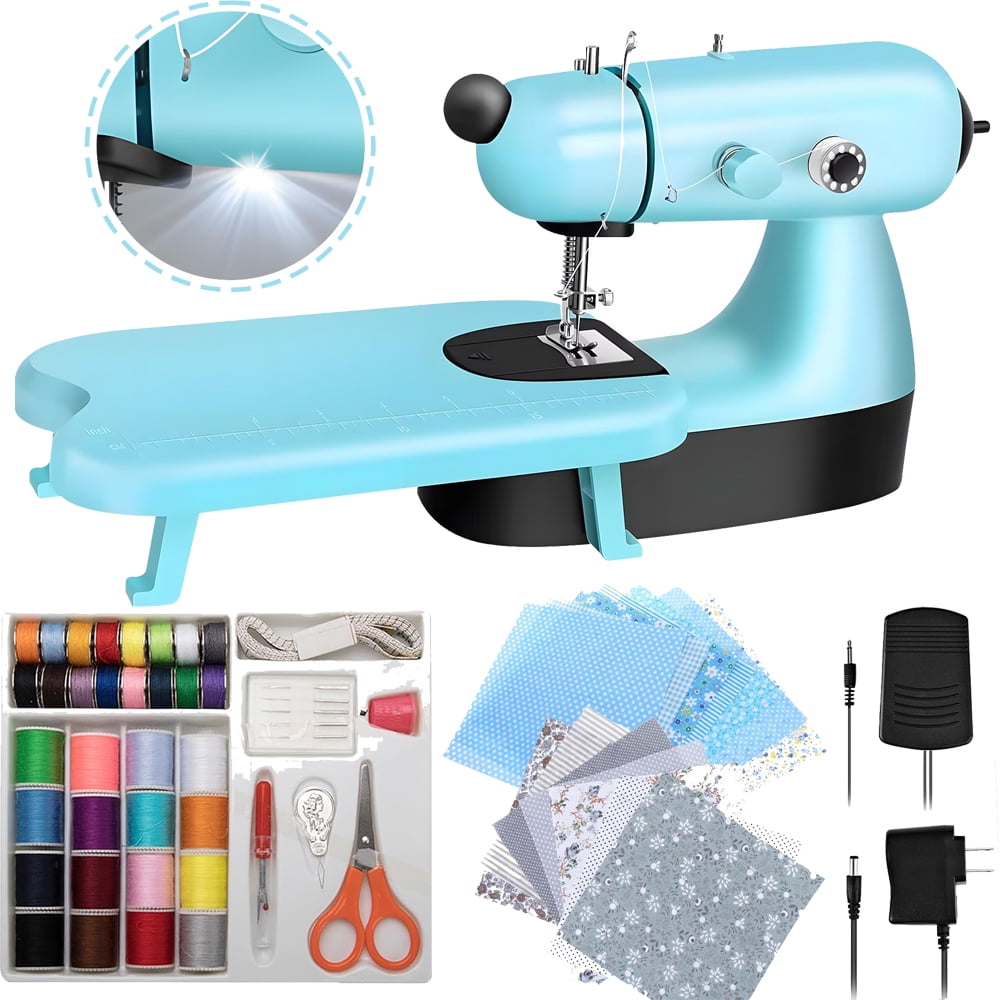 Mini Sewing Machine for Beginners, Handheld Sewing Machine with Sewing Bag, Expansion Board, LED Light, Fast Stitch Suitable for Clothes,Jeans,Cutains,DIY Home Travel