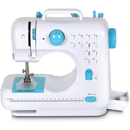 Mini Sewing Machine, Portable Multi-Purpose Crafting Mending Machine Household 12 Built-in Stitches & Double Thread for Beginners Blue