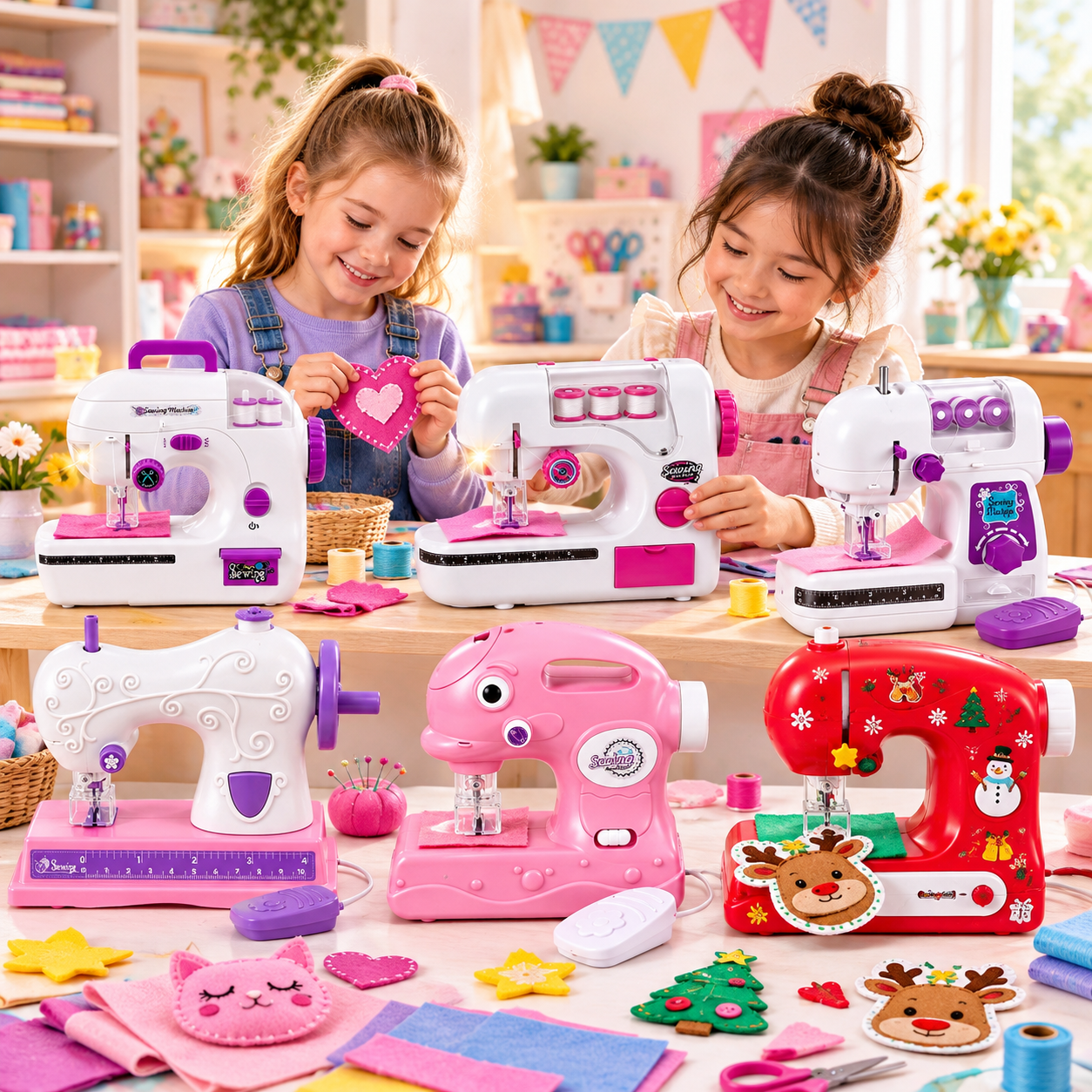 Mini Sewing Machine Toy Kit for Kids Beginners, Portable Sewing Machine ...