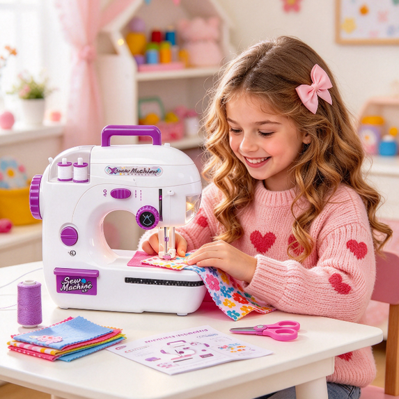 Mini Sewing Machine Toy Kit for Kids, 22Pcs Portable Electric Sewing ...