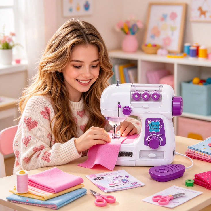 Mini Sewing Machine Toy Kit for Kids, 22Pcs Portable Electric Sewing ...