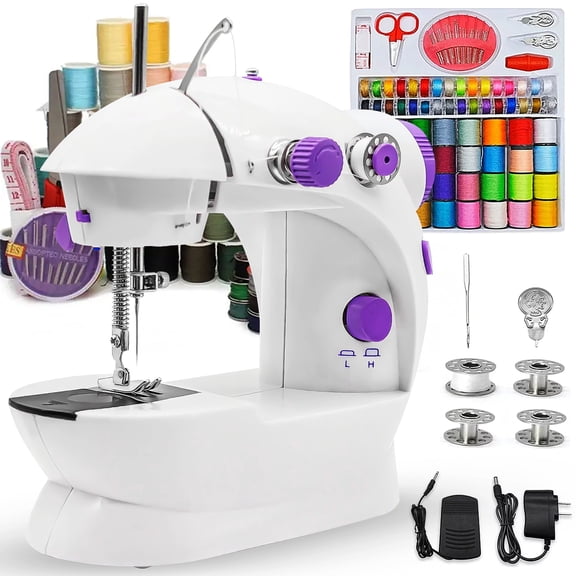 Mini Sewing Machine for Beginners, 111-Piece Portable Sewing Machine, Dual Speed Sewing Kit for Household, Travel