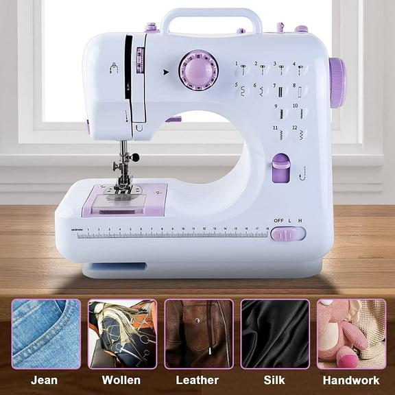 Mini Sewing Machine for Beginners, Adults and Kids, Sewing Machines with Reverse Sewing and 12 Built-in Stitches, Portable Sewing Machine