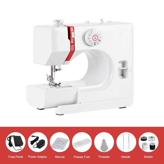 Mini Sewing Machine for Beginners, Handheld Portable Sewing Machine with 12 Built-in Stitches, Adjustable 2-Speed & Foot Pedal, Red