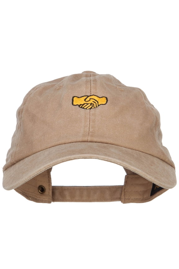 Mini Shaking Hands Embroidered Unstructured Cap - Dk Beige OSFM