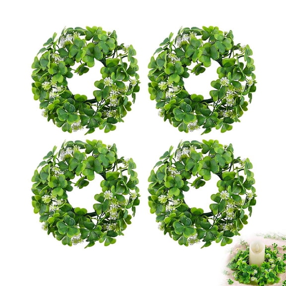 Mini Shamrock Candle Wreath Ring, Artificial Green Clover Wreath for Table Centerpiece and Home Decor