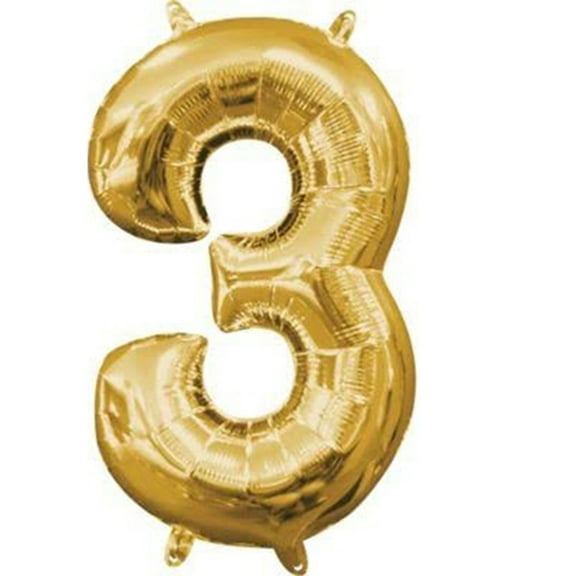 Mini Shape Air - Filled Gold Number 3 Foil Balloon 16"