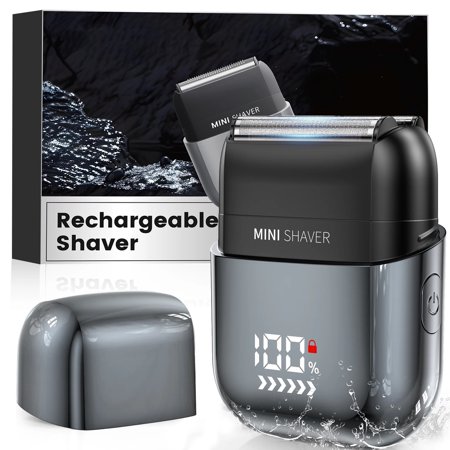 Electric Foil Shavers for Men, Rechargeable Mini Electric Razor with IPX7 Waterproof for Travel & Home, Gray