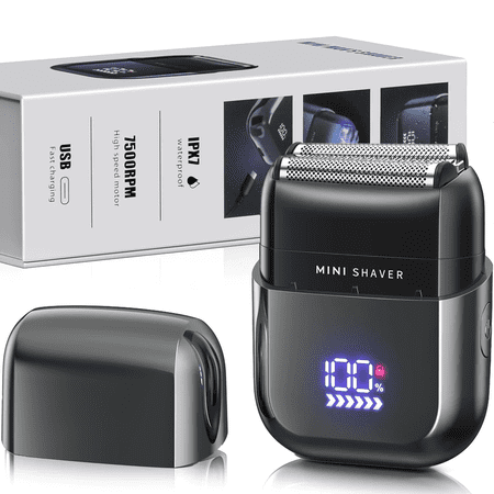 Mini Electric Razor for Men, Fast Rechargeable Foil Shaver for Beard/Face, IPX7 Waterproof for Travel & Home, Light Gray
