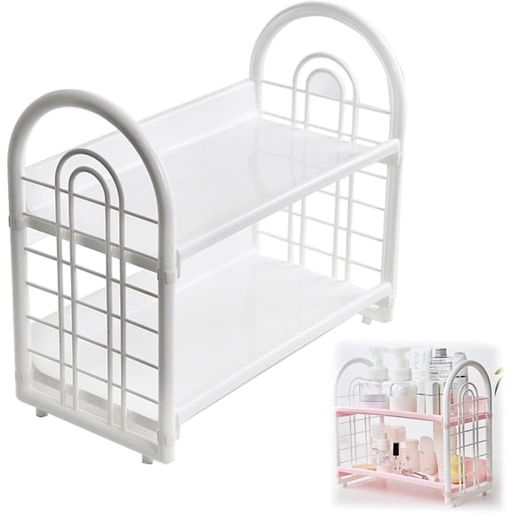 Mini Shelf for Desk, Simple Double Layer Desktop Storage Rack, 2 Tier Tabletop Bookshelf Organizer for Office Dorm (White)