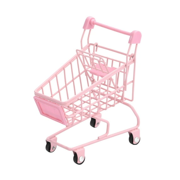 Mini Shopping Cart Basket Stationery Desk Decor Make up Holder Photography Prop Container Desktop Organizer Storage Box for Office Supplies Pink