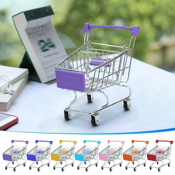 Mini Shopping Cart | Stainless Steel Utility Basket | Portable Four-Wheel Organizer for Storage | Phone Remote Holder | Compact Fruit Flower Cosmetic Pen Display | 1 Pack