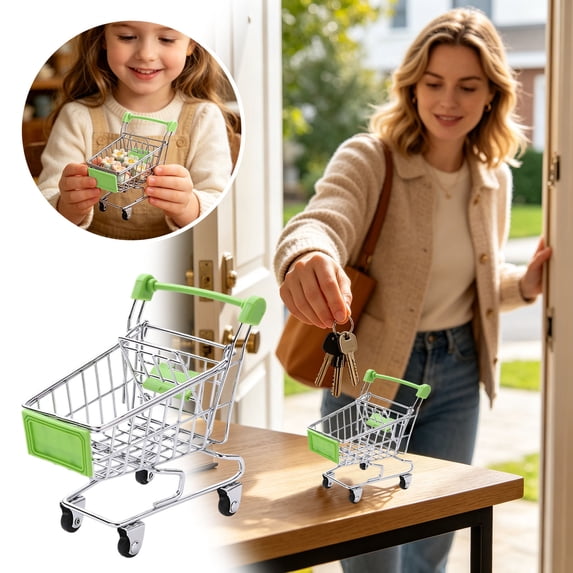 Mini Shopping Cart,Supermarket Handcart Mini Shopping Cart Mini Supermarket Storage toy Decorative Ornaments for Storage toys (toy Shopping Cart )Green