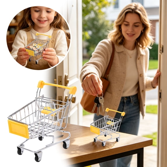 Mini Shopping Cart,Supermarket Handcart Mini Shopping Cart Mini Supermarket Storage toy Decorative Ornaments for Storage toys (toy Shopping Cart )Yellow
