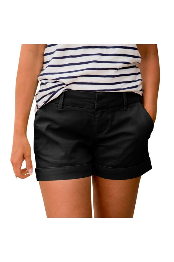 Mini Shorts for Women Summer Casual Rolled Hem Shorts with Pockets Trendy Versatile Slim Fit Hot Pants