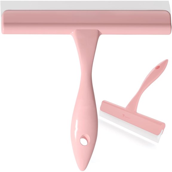 Mini Shower Squeegee for Glass Doors, Pink Window Squeegee with One-Piece Design, Streak-Free Bathroom Scraper for Shower, Mirror, Tile, Car Window, Countertop, 1 Pack