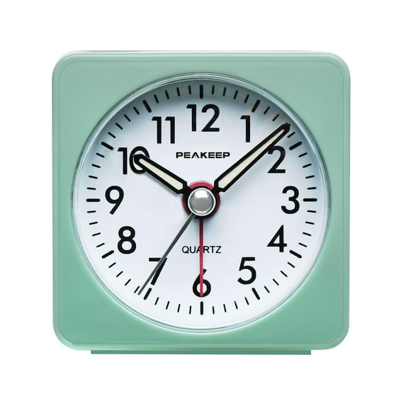 Mini Silent Analog Alarm Clock for Travel, Snooze Button, Backlit Dial, No Ticking Sound, Lightweight Pocket-Sized Design, Green