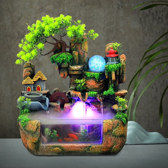 Mini Silent Indoor Water Fountain with LED Lights & Fish Bowl Decor