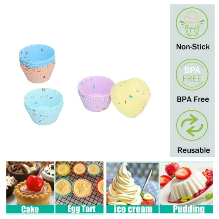 Mini Silicone Baking Cups 20pcs Reusable Silicone Cupcake Baking Cups  Non-Stick Muffin Cupcake Liners for Party Birthday Christmas, Heart Shape