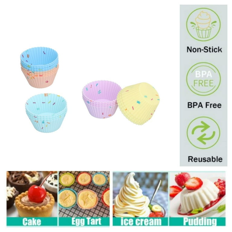 Mini Silicone Baking Cups 20pcs Reusable Silicone Cupcake Baking Cups  Non-stick Muffin Cupcake Liners for Party Birthday Christmas, Round Shape