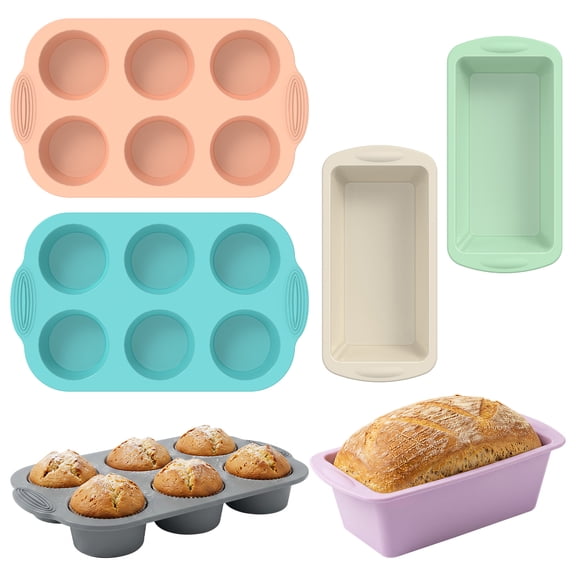 Mini Silicone Bread Loaf Pan 6 Cavity Muffin Mold Non Stick for Baking Flexible Silicone Baking Mold for Bread Cake Meatloaf (6PCS Assorted Color)