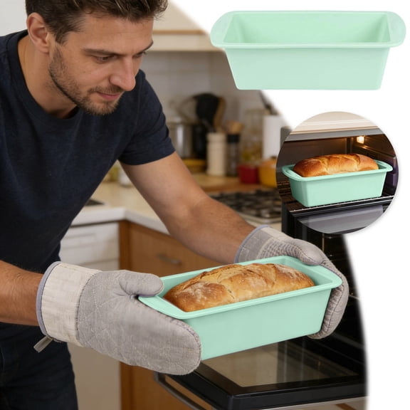 Mini Silicone Bread Loaf Pans, Nonstick Small Cake Bakeware 7.63 Inch, Flexible Rectangle Mould For Baking Bread Meatloaf Lasagna,Oven Safe DIY Cake Pan For Homemade Baking, Non Stick Bread Pan,Green