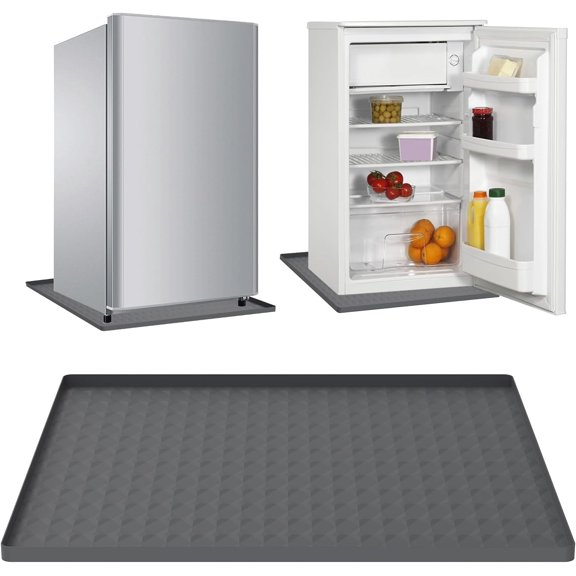 Mini Silicone Fridge Mat, with Raised Edge Fridge Spill Mat Silicone Refrigerator Mat 60 x 60 cm, Non Slip Fridge Drip Mats for Kitchen Under Washing Machine Pad Under Mini Refrigerator Freezer Grey
