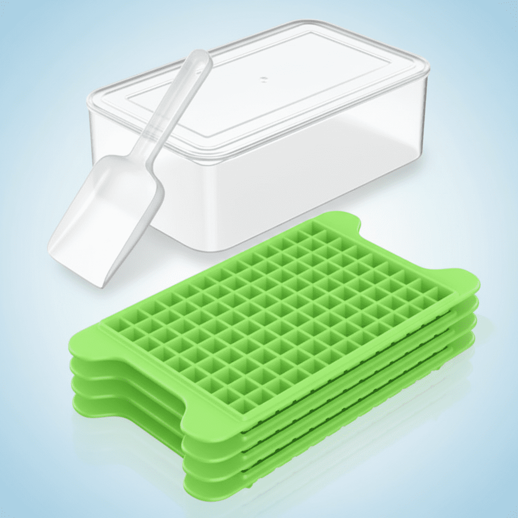 Mini Silicone Ice Cube Tray with Storage Bin - 117 Pcs Small Square Ice Maker for Freezer, Easy Release Nugget Ice Mold for Cocktails, Coffee & Cold Drinks
