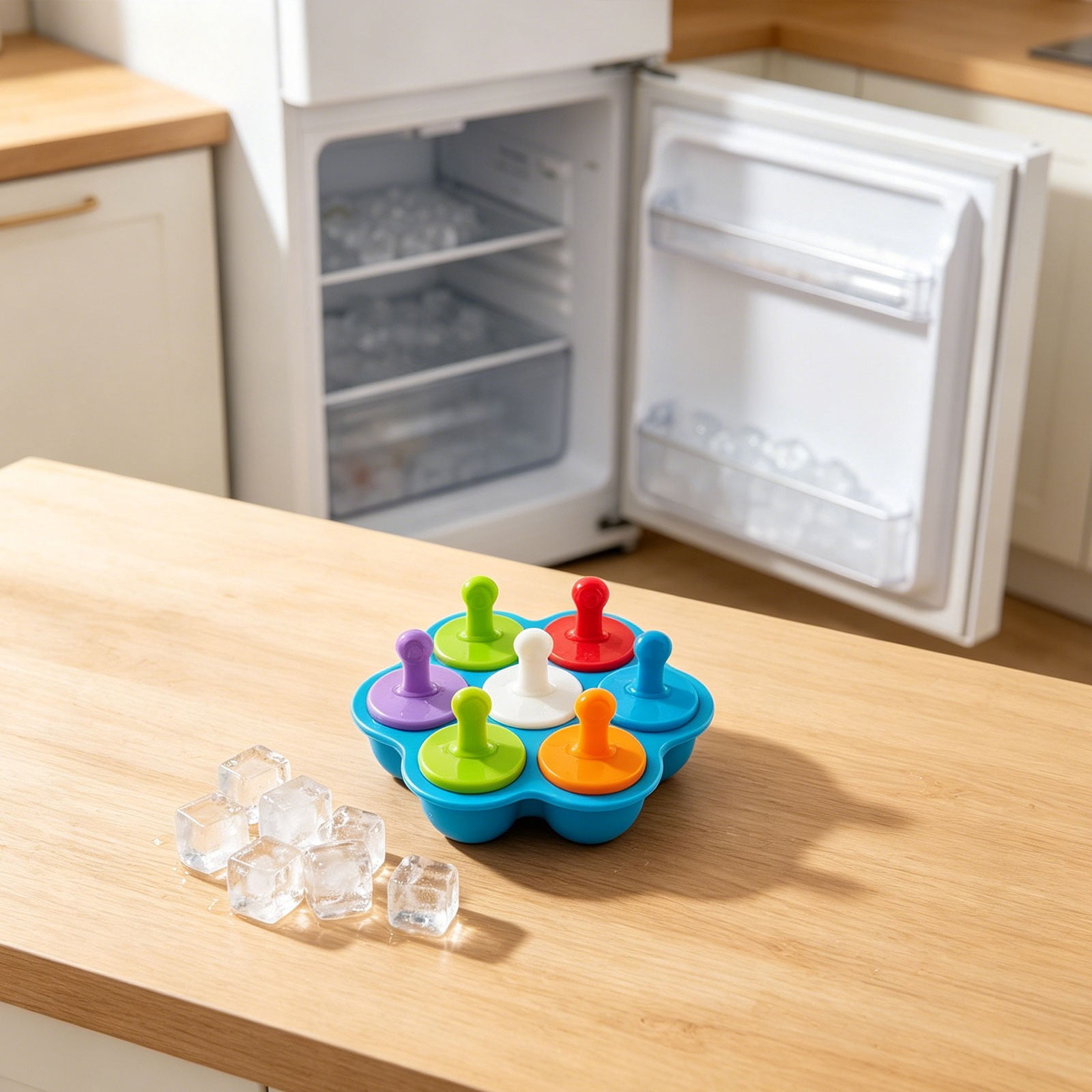 Mini Silicone Popsicle Mold 7-Cavity Ice Pop Maker with Colorful Sticks ...