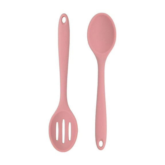 Mini Silicone Slotted & Solid Spoon Set, 7.95 inch Silicone Cooking Spoon and Spatula Set, Non-Stick Heat Resistant Kitchen Utensils, Basting Serving Tools for Baking, Frying, Mixing